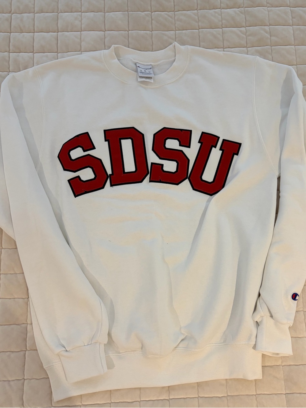 Champion White Crewneck Sweatshirt with Red SDSU San Diego State University Arch